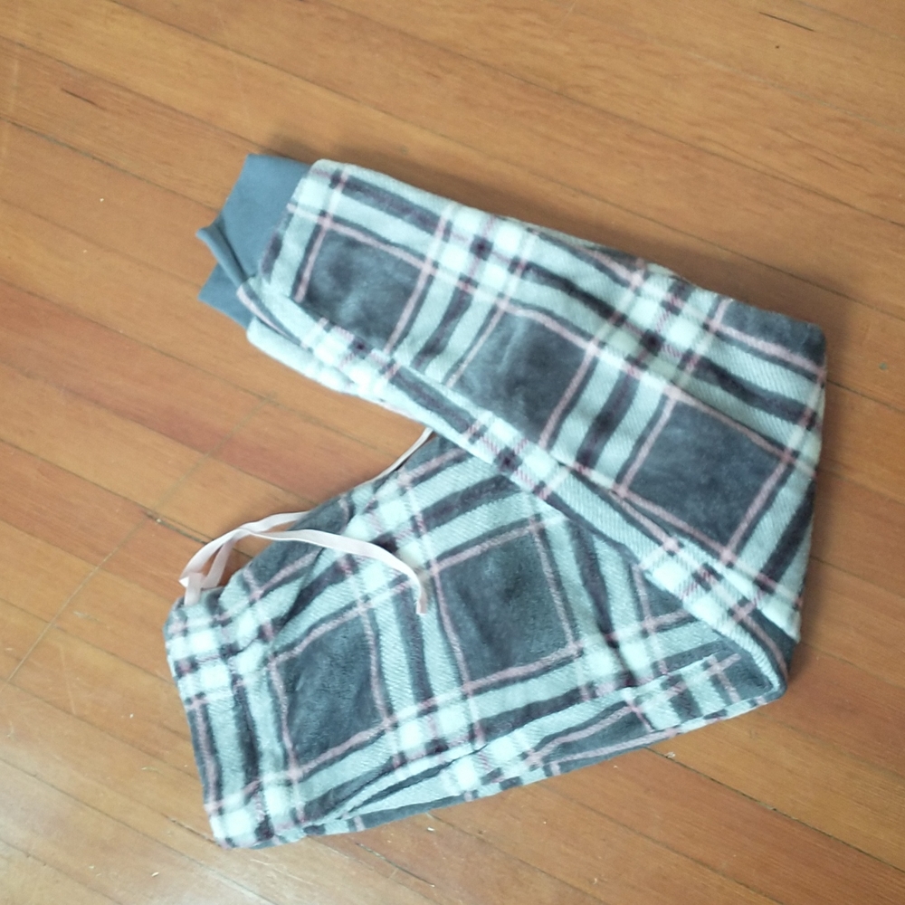 Pink and grey plaid pajama pants